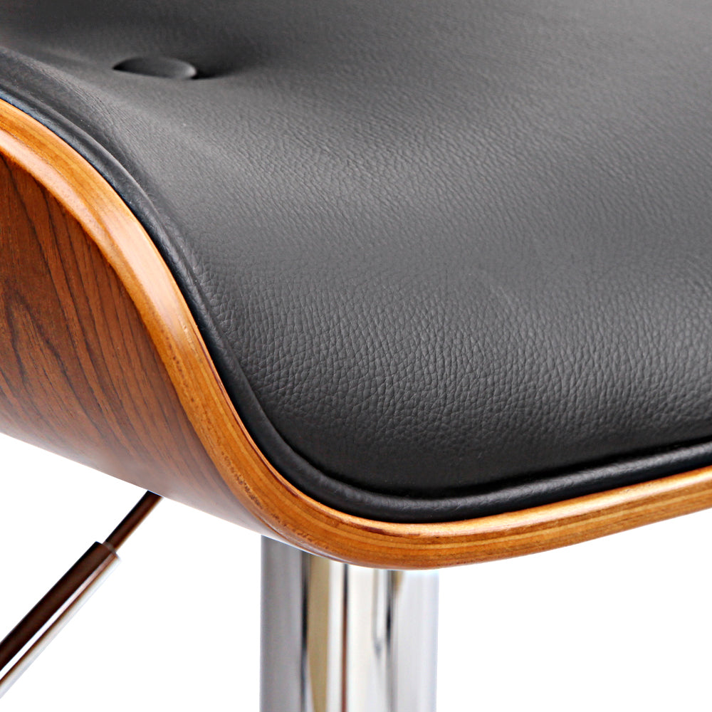 Artiss Wooden Gas Lift Bar Stool featuring a black PU leather seat and a chrome base, showcasing its elegant design and sturdy construction.