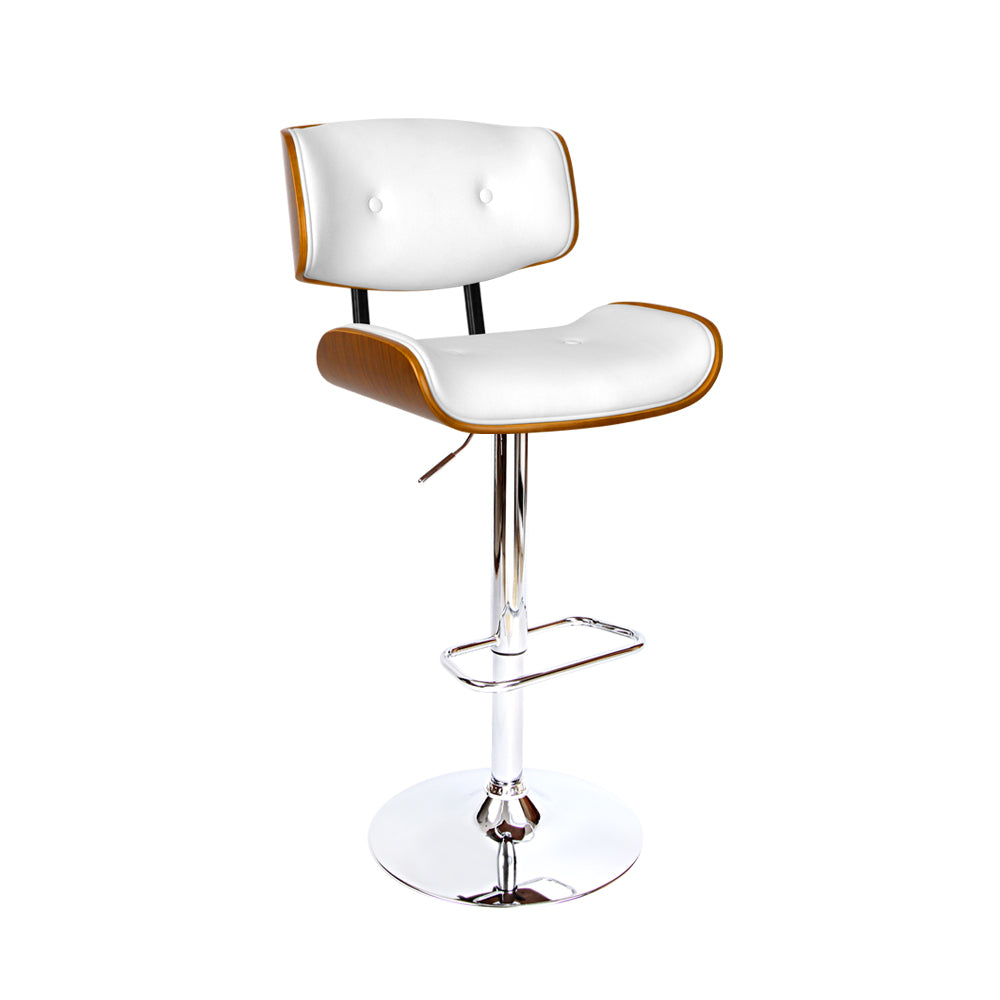 Artiss Wooden Gas Lift Bar Stool featuring a white PU leather seat and chrome base, designed for comfort and style.