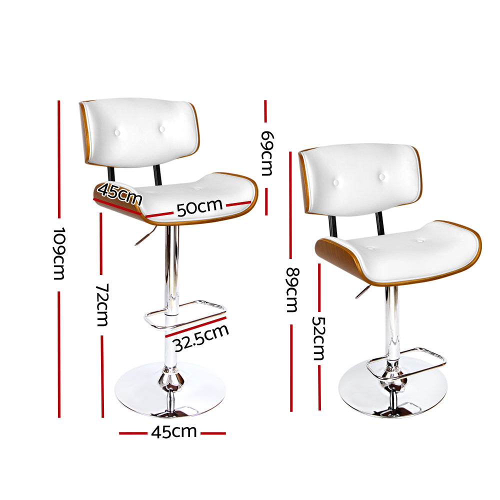 Artiss Wooden Gas Lift Bar Stool featuring a white PU leather seat and chrome base, designed for comfort and style.