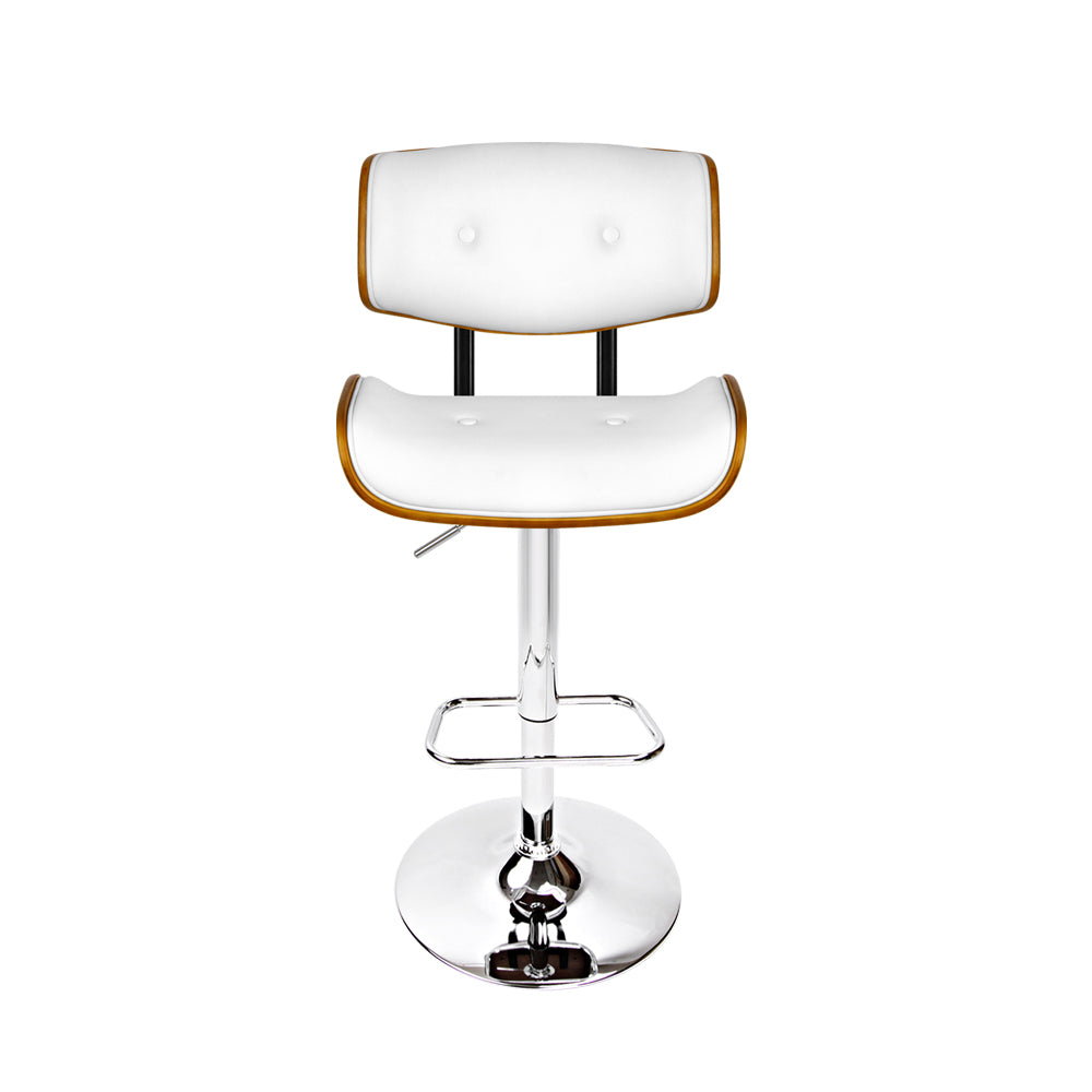 Artiss Wooden Gas Lift Bar Stool featuring a white PU leather seat and chrome base, designed for comfort and style.