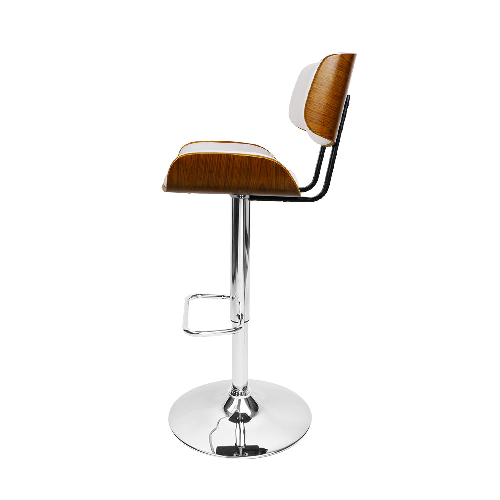 Artiss Wooden Gas Lift Bar Stool featuring a white PU leather seat and chrome base, designed for comfort and style.