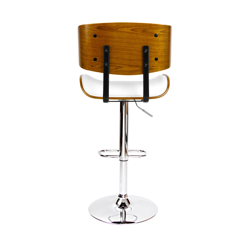 Artiss Wooden Gas Lift Bar Stool featuring a white PU leather seat and chrome base, designed for comfort and style.