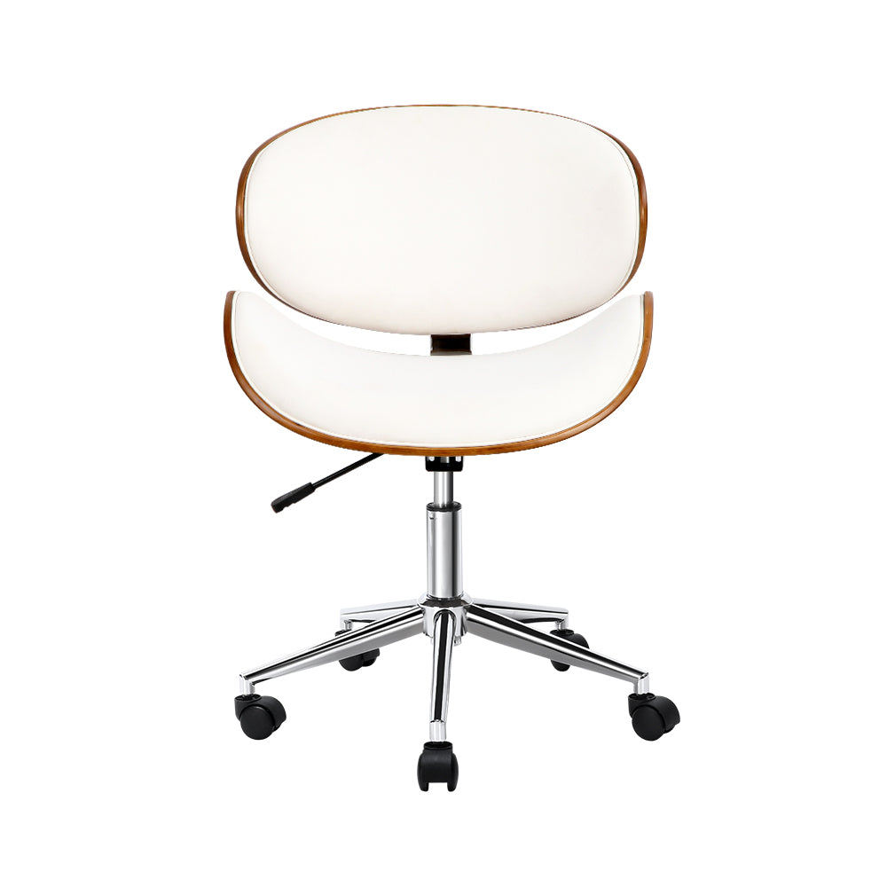 Artiss Wooden & PU Leather Office Desk Chair in White with a stylish design and cushioned support.