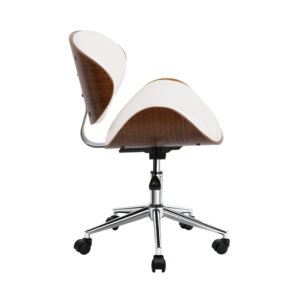 Artiss Wooden & PU Leather Office Desk Chair in White with a stylish design and cushioned support.