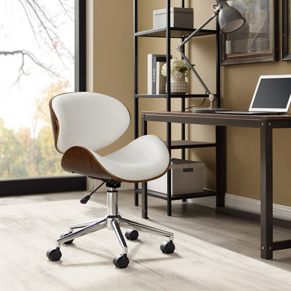 Artiss Wooden & PU Leather Office Desk Chair in White with a stylish design and cushioned support.