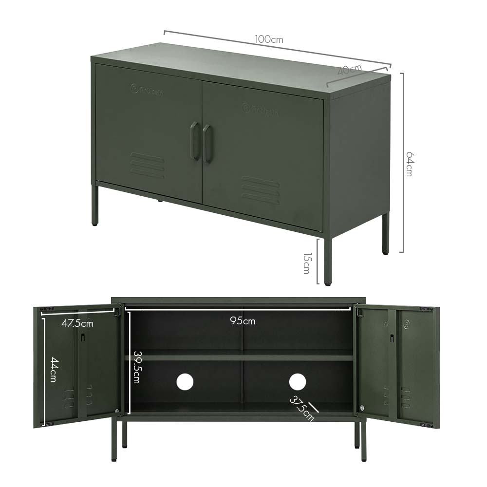 ArtissIn Base Metal Locker Storage Shelf Organizer Cabinet Buffet in vibrant green, showcasing its stylish design and ample storage space.