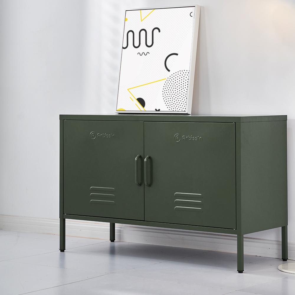 ArtissIn Base Metal Locker Storage Shelf Organizer Cabinet Buffet in vibrant green, showcasing its stylish design and ample storage space.