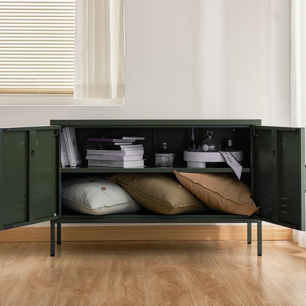 ArtissIn Base Metal Locker Storage Shelf Organizer Cabinet Buffet in vibrant green, showcasing its stylish design and ample storage space.