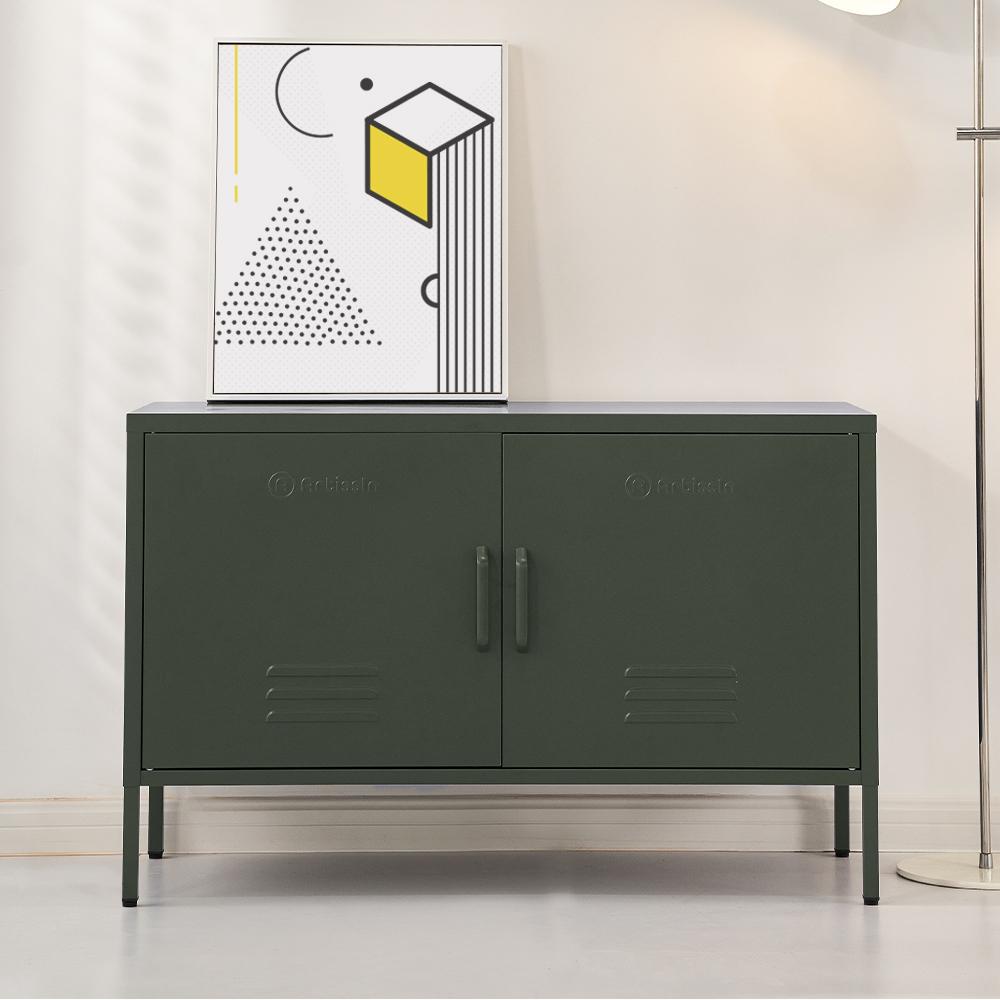 ArtissIn Base Metal Locker Storage Shelf Organizer Cabinet Buffet in vibrant green, showcasing its stylish design and ample storage space.