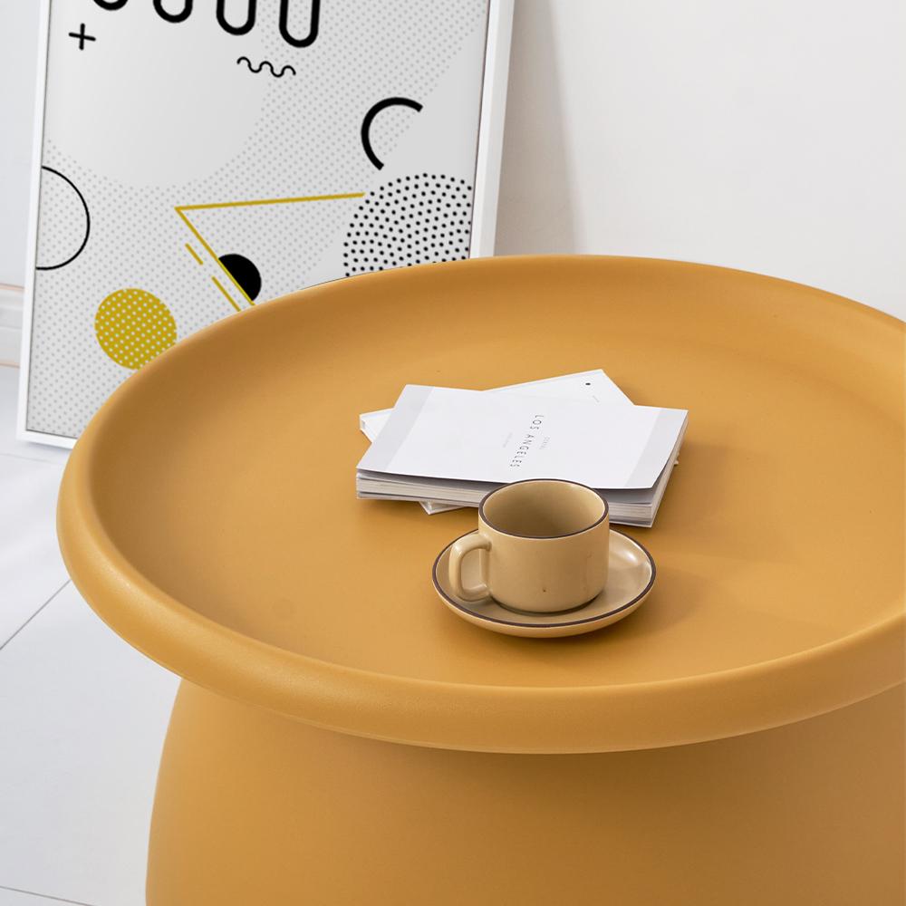 ArtissIn Coffee Table Mushroom Nordic Round Large Side Table in vibrant yellow, featuring smooth rounded corners and a wide pedestal base.