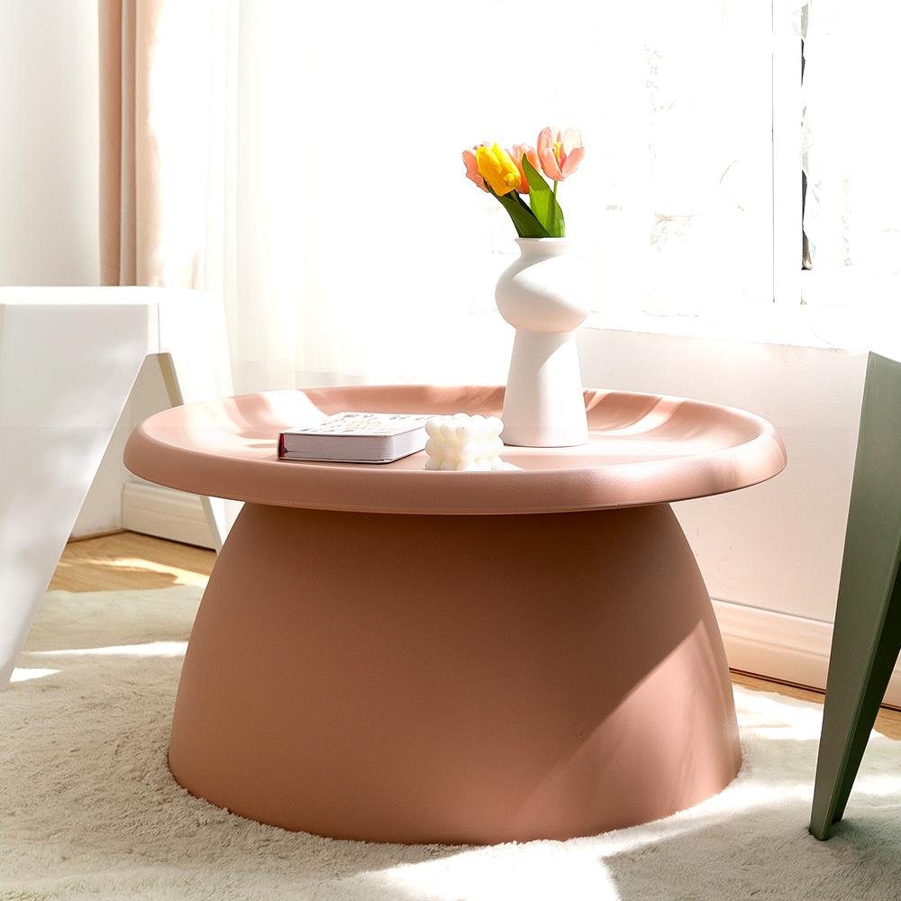 ArtissIn Coffee Table in pink, featuring a mushroom design with smooth rounded corners and a wide pedestal base, perfect for modern interiors.