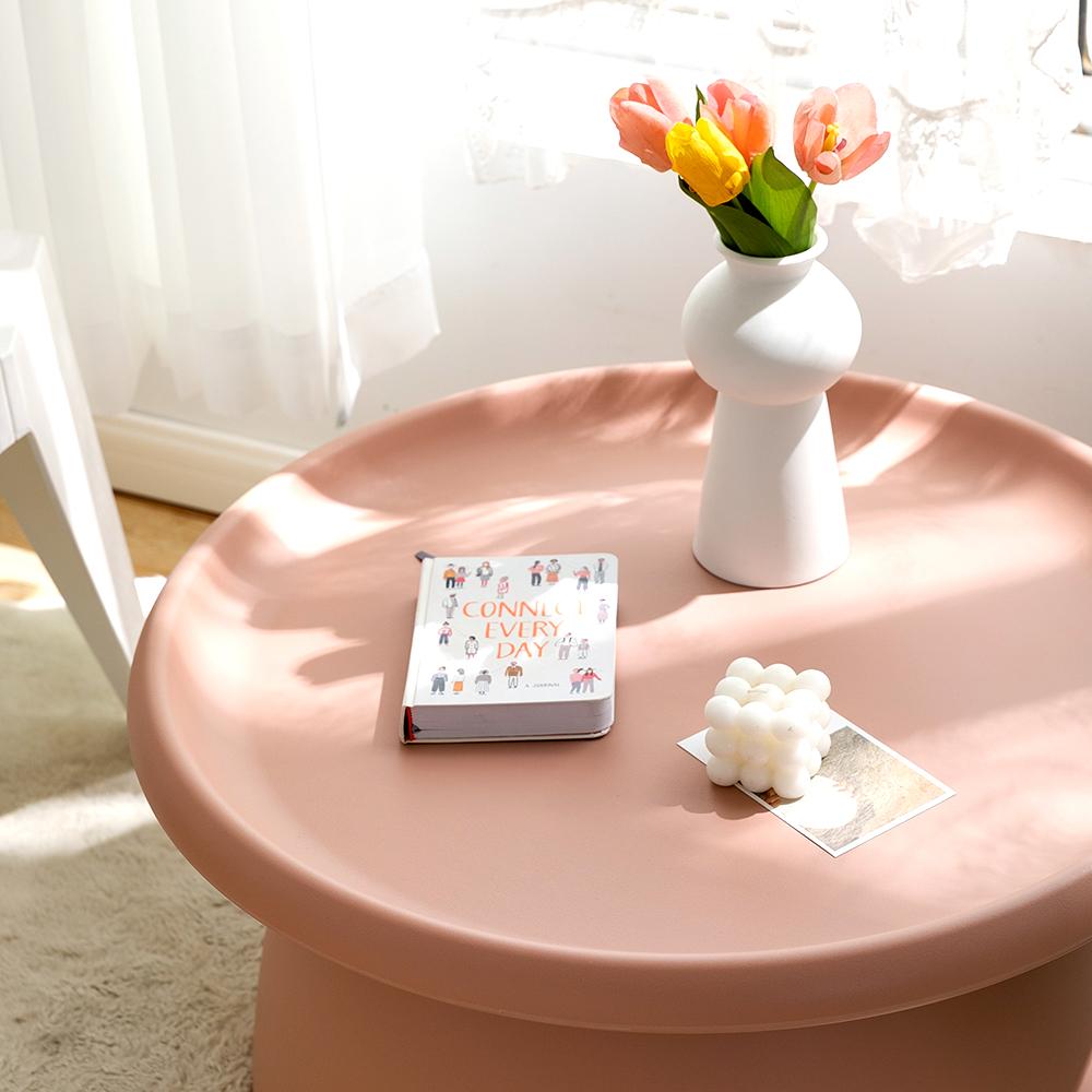 ArtissIn Coffee Table in pink, featuring a mushroom design with smooth rounded corners and a wide pedestal base, perfect for modern interiors.