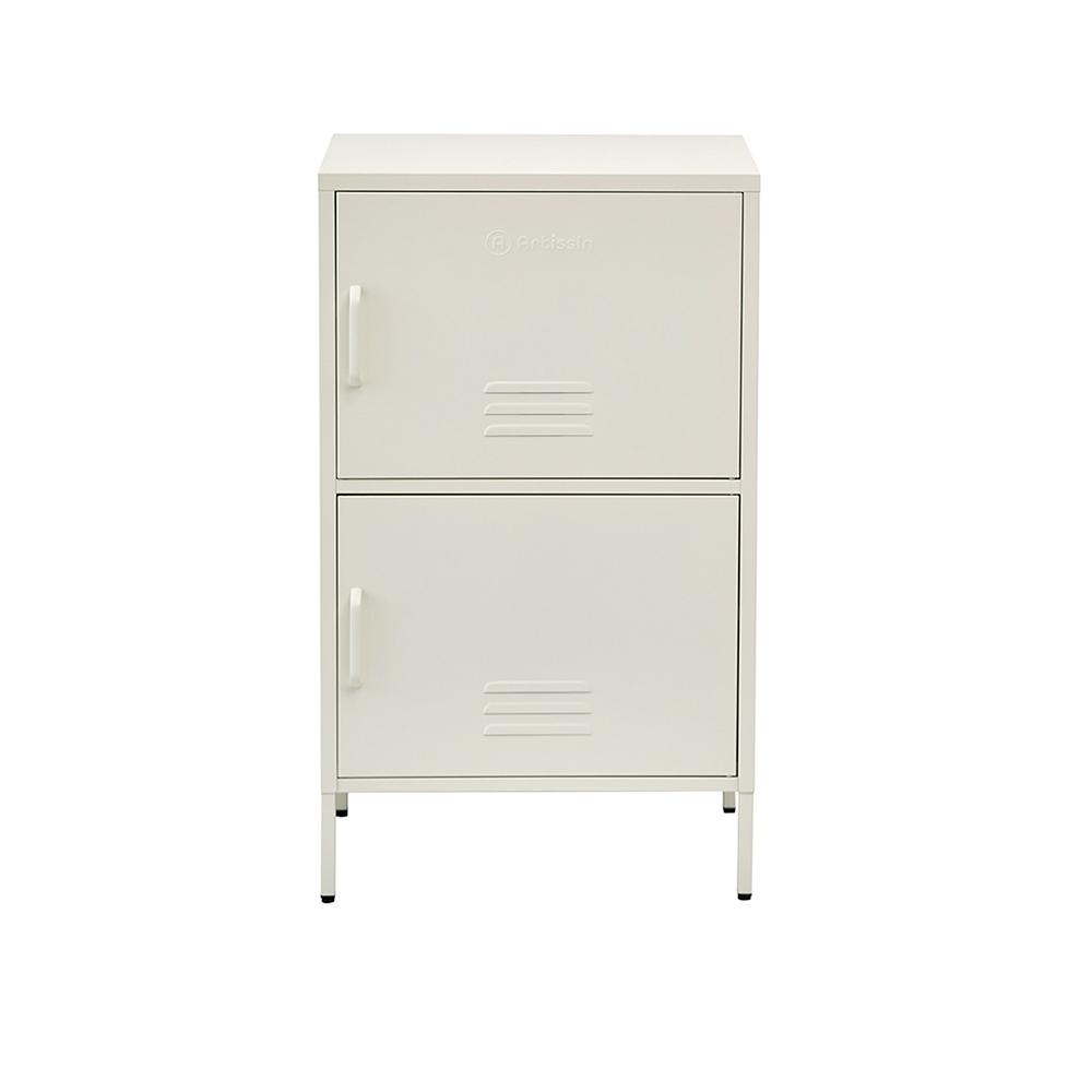 ArtissIn Double Storage Cabinet in White, featuring adjustable shelves and a sleek design, perfect for bedroom organization.