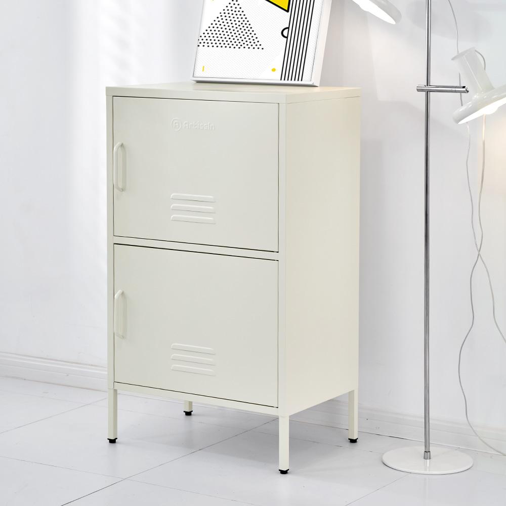 ArtissIn Double Storage Cabinet in White, featuring adjustable shelves and a sleek design, perfect for bedroom organization.