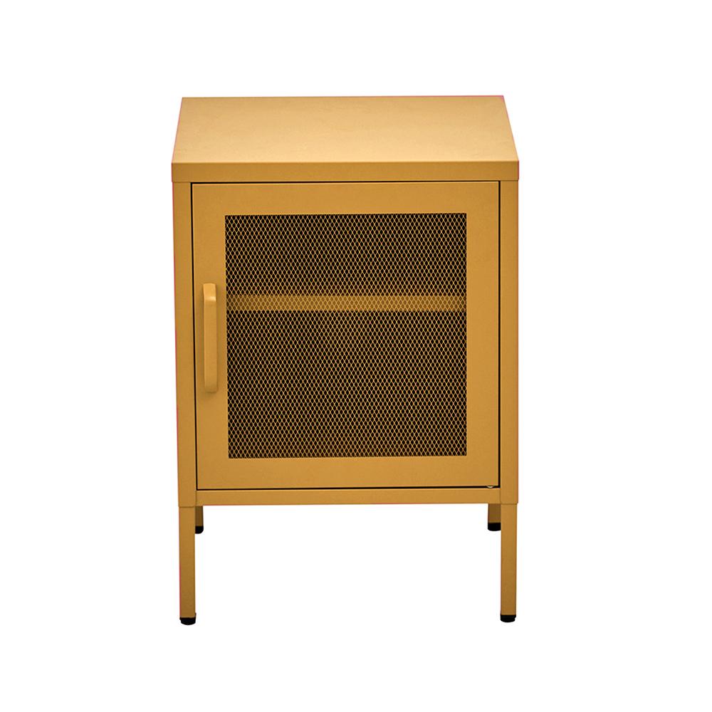 ArtissIn Mini Mesh Door Storage Cabinet in yellow, featuring a stylish design with a sturdy mesh door and adjustable shelf, perfect for bedside or living room use.