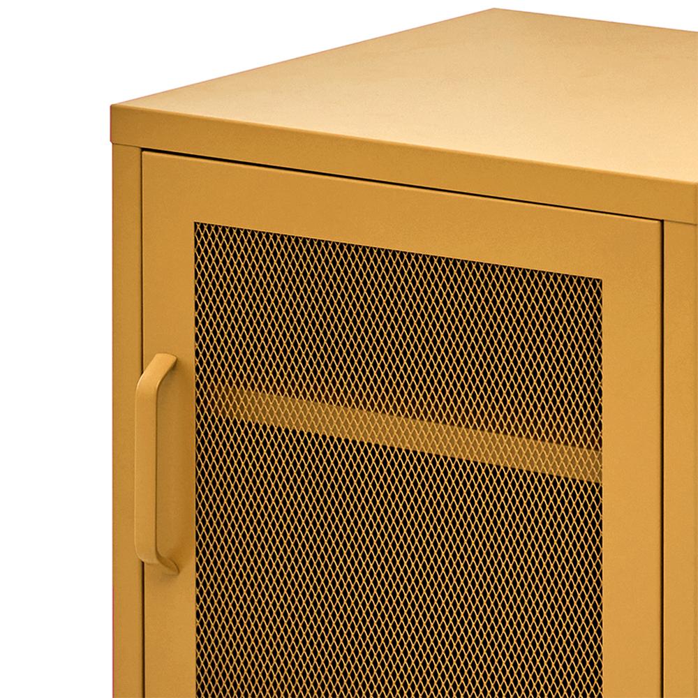 ArtissIn Mini Mesh Door Storage Cabinet in yellow, featuring a stylish design with a sturdy mesh door and adjustable shelf, perfect for bedside or living room use.