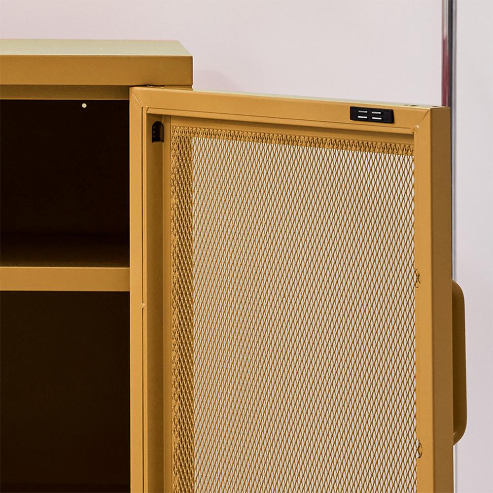 ArtissIn Mini Mesh Door Storage Cabinet in yellow, featuring a stylish design with a sturdy mesh door and adjustable shelf, perfect for bedside or living room use.