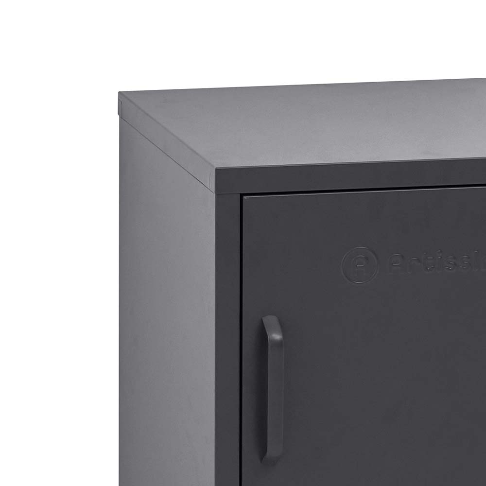 ArtissIn Mini Metal Locker in black, featuring a stylish design and adjustable shelf, perfect for bedroom storage.