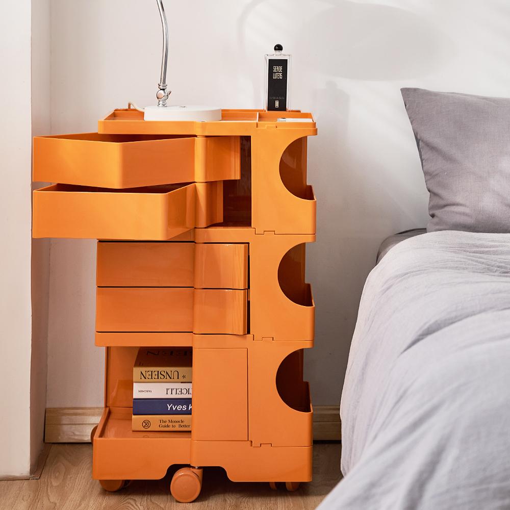 ArtissIn Replica Boby Trolley Bedside Table in vibrant colors with fold-out shelves and wheels, showcasing modern design and functionality.