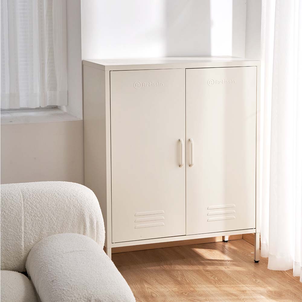 ArtissIn Sweetheart Metal Locker in white, showcasing its stylish design and adjustable shelves, perfect for home organization.