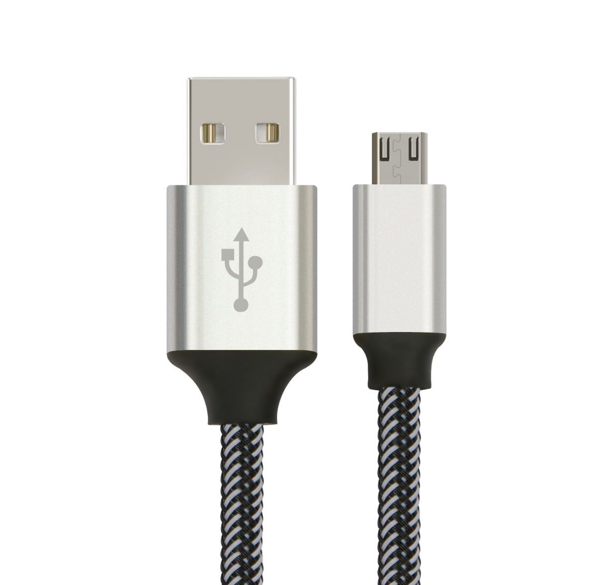 ASTROTEK 1m Micro USB Data Sync Charger Cable in silver and white, designed for fast charging and data transfer for various devices.