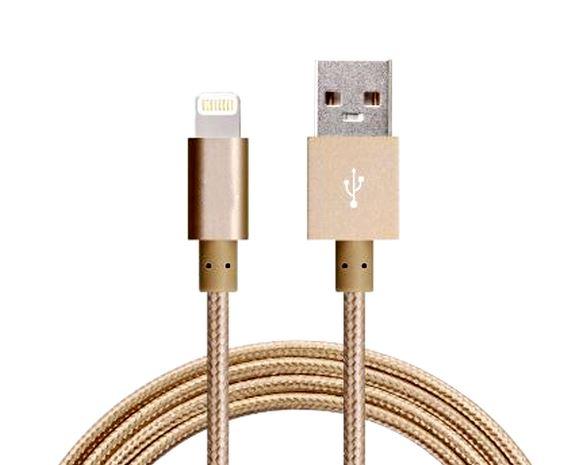 ASTROTEK 1m USB Lightning Data Sync Charger Cable in gold color, designed for Apple devices.