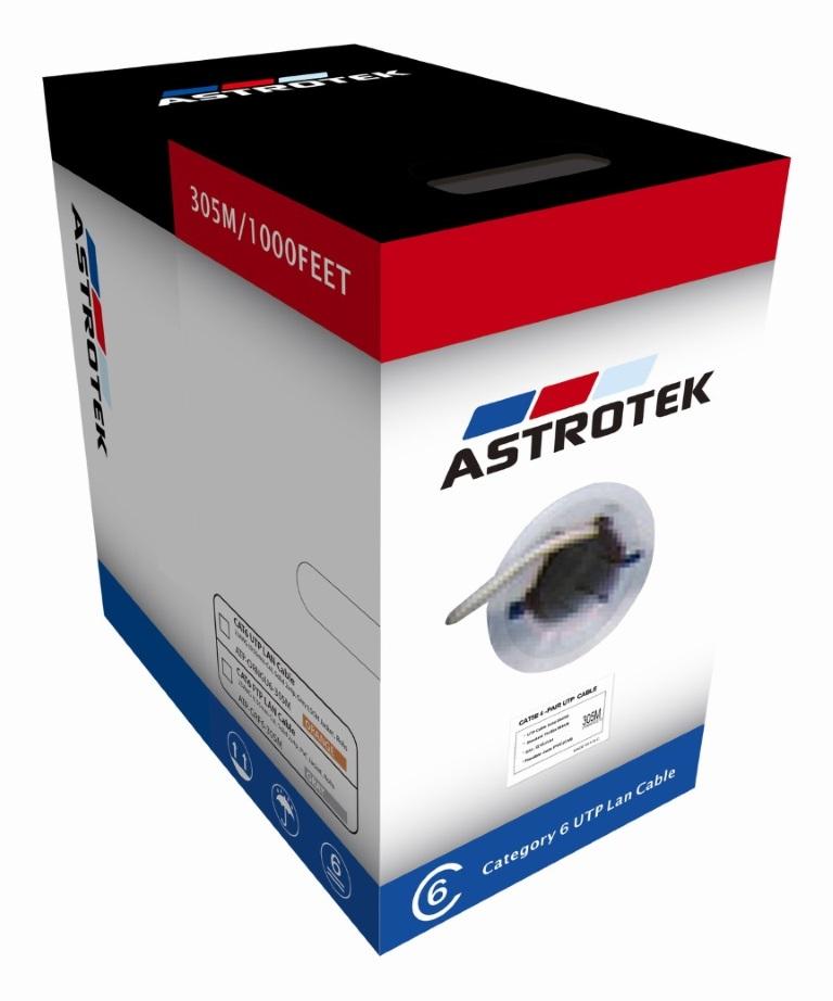 Astrotek CAT6 FTP Cable 305m roll in grey and white, showcasing full copper wire and PVC jacket for enhanced durability.