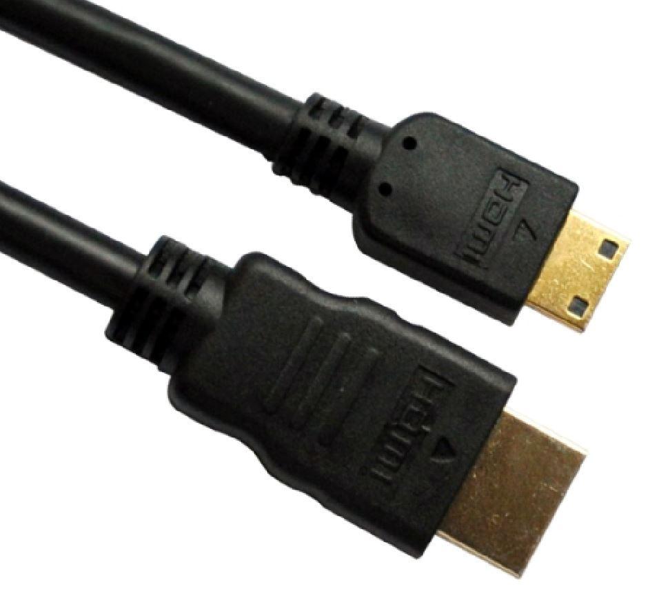 Astrotek HDMI to Mini HDMI Cable 2m with gold plated connectors and black PVC jacket, ideal for connecting devices.