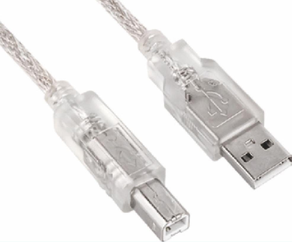 ASTROTEK USB 2.0 Printer Cable 5m in transparent color, Type A Male to Type B Male connectors.