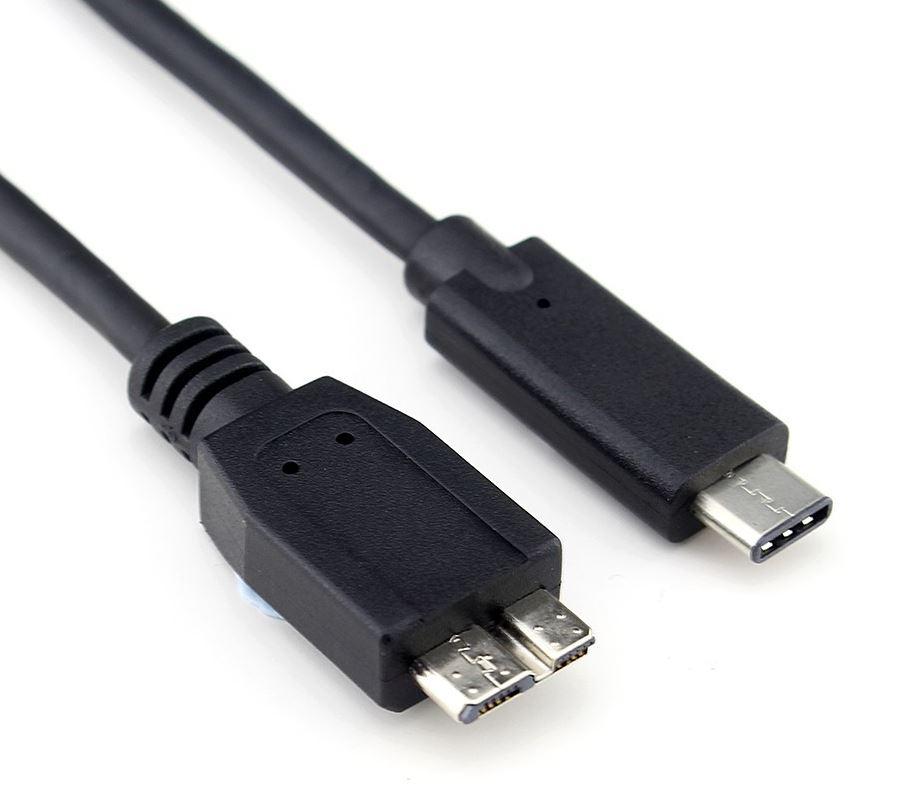 Astrotek USB-C 3.1 Type-C Male to USB 3.0 Micro B Male Cable, 1 meter long, showcasing its connectors and flexible design.