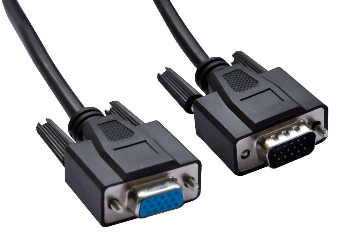 ASTROTEK VGA Extension Cable 3m with 15 pins male and female connectors, designed for monitor and PC connections, featuring a durable black molded design.