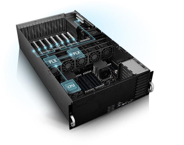 ASUS 4U ESC8000 G4 LGA3647 Barebones Rackmount Server showcasing its design and features.