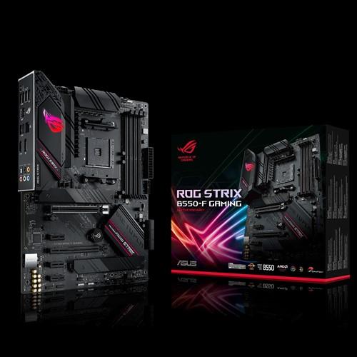 ASUS ROG Strix B550-F Gaming motherboard with dual M.2 slots and advanced connectivity options, designed for Ryzen AM4 processors.