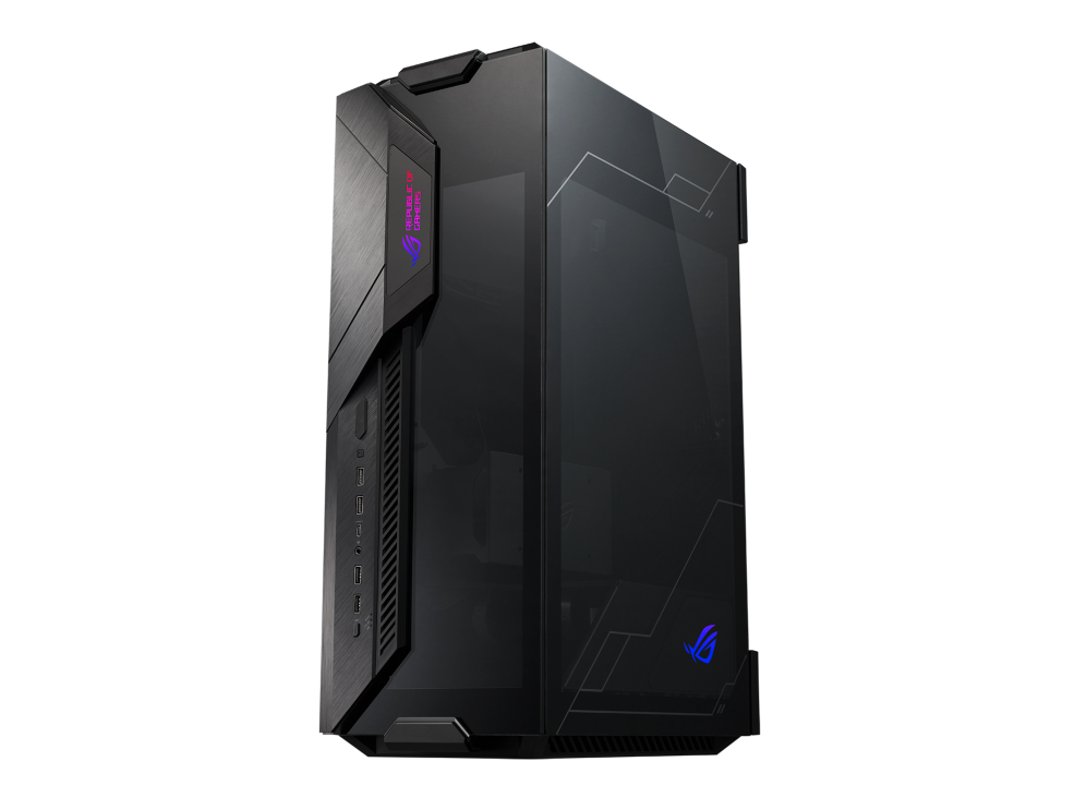 ASUS GR101 ROG Z11 Black Mini-ITX Case showcasing tempered glass panels and sleek design.