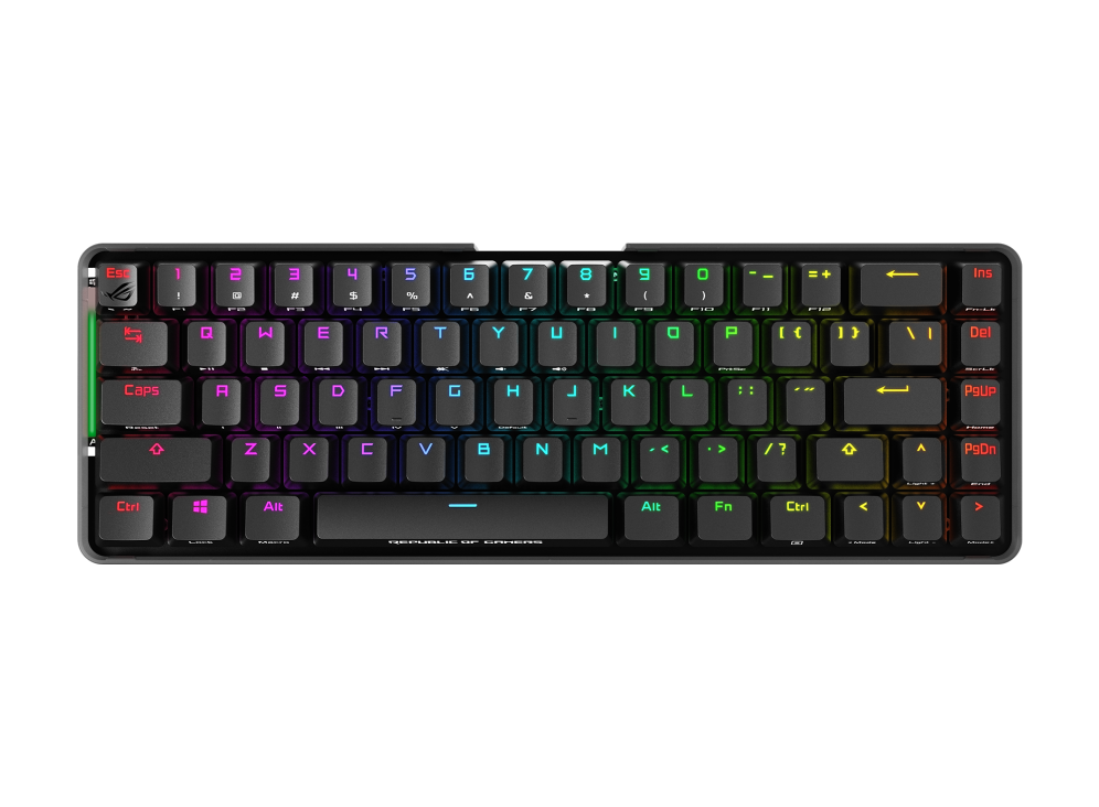 ASUS M601 ROG FALCHION/RD Wireless Mechanical Gaming Keyboard with RGB lighting and touch panel.