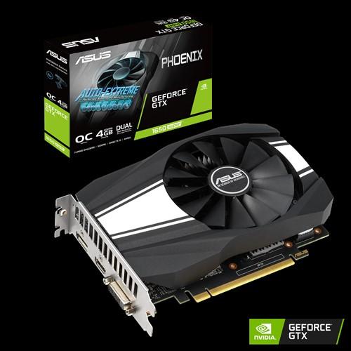 ASUS nVidia Super PH-GTX1650S-O4G Phoenix GeForce GTX 1650S OC Edition graphics card with a single fan and sleek design.