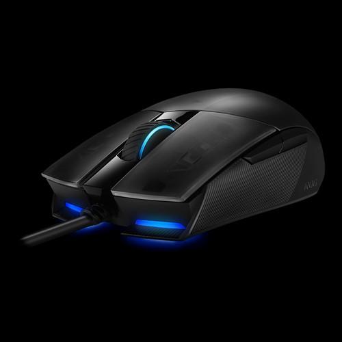 ASUS P506 ROG STRIX IMPACT II Gaming Mouse showcasing its ergonomic design, RGB lighting, and ambidextrous shape.