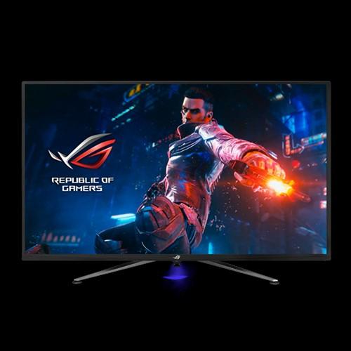 ASUS PG43UQ ROG Swift 43-inch 4K gaming monitor with G-Sync technology, showcasing vibrant colors and sleek design.