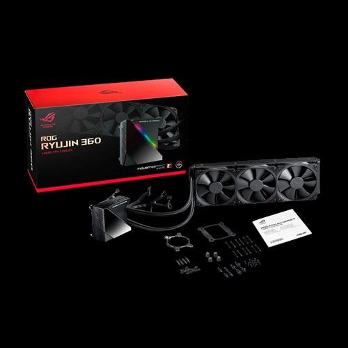 ASUS ROG Ryujin 360 All-In-One Liquid CPU Cooler with OLED display and RGB lighting.