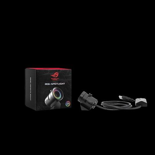 ASUS ROG Spotlight USB Logo Projector with Aura Sync RGB LED, showcasing the ROG logo in vibrant colors.