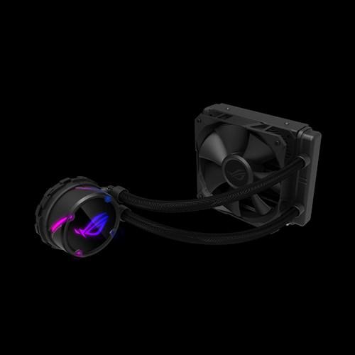 ASUS ROG Strix LC 120 All-in-One Liquid CPU Cooler with RGB lighting and sleek design.