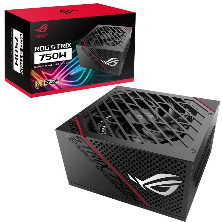 ASUS ROG-STRIX-750G 750W PSU with modular cables and advanced cooling features.