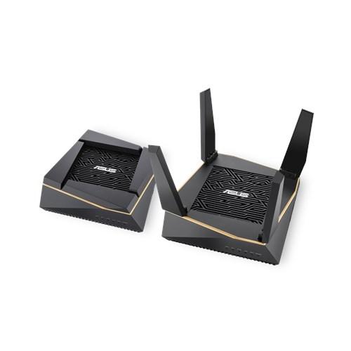 ASUS RT-AX92U AiMesh Pack featuring two routers with sleek design for enhanced Wi-Fi coverage.