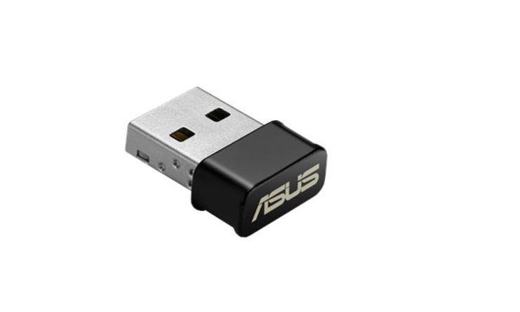 ASUS USB-AC53 Nano AC1200 Wireless Dual Band USB Wi-Fi Adapter, compact design with dual antennas for enhanced connectivity.