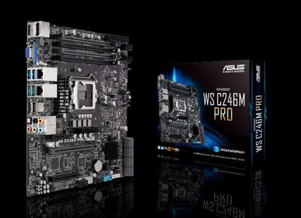 ASUS WS C246M PRO WS MB micro-ATX motherboard with LGA1151 socket and multiple connectivity options.