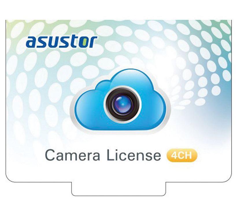 ASUSTOR NVR 4 Channel Camera Licenses digital package displayed on a clean background, showcasing the product details and features.