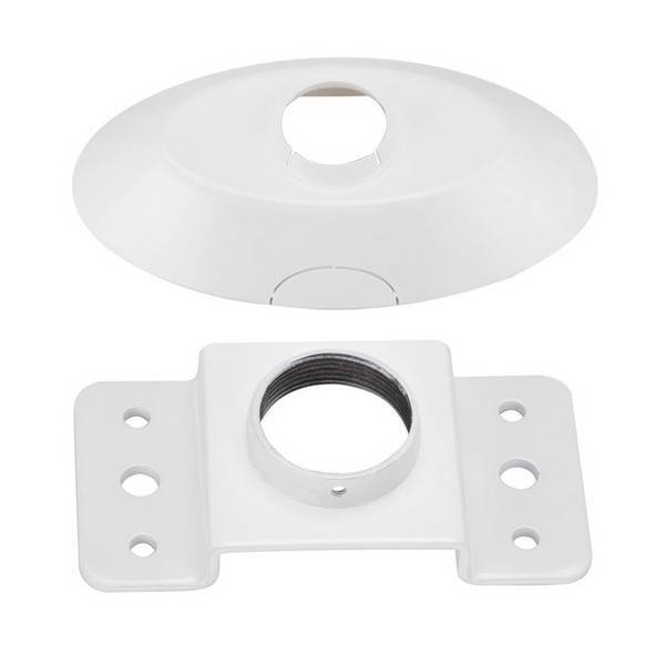 ATDEC TH-PCP Telehook ProAV Ceiling Plate with cover and hardware for projector mounting, showcasing its sturdy design and installation components.