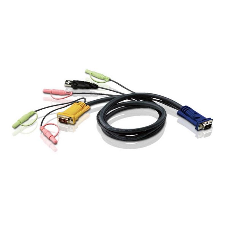 Aten 1.8m USB KVM Cable with Audio, featuring HDB, USB, and SPHD connectors for seamless connectivity.