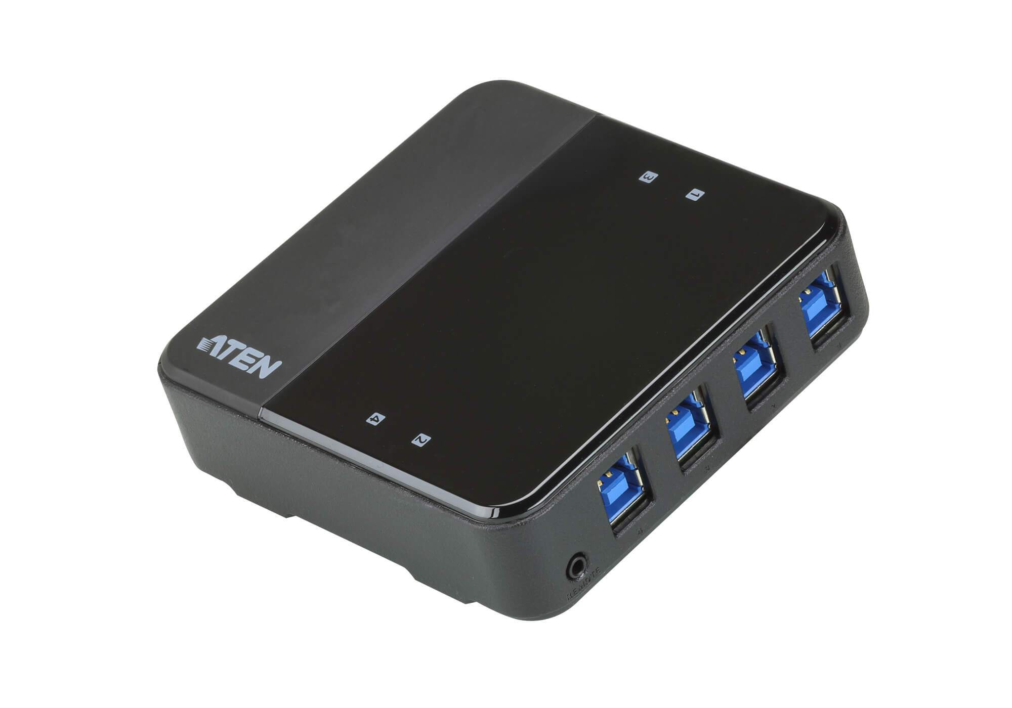 ATEN 4 x 4 USB 3.1 Gen 1 Industrial Hub Switch with multiple USB ports and a compact design, suitable for industrial applications.