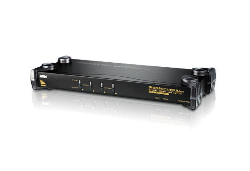 ATEN Desktop KVM Switch 4 Port Single Display VGA with front panel selection buttons, designed for efficient computer management.